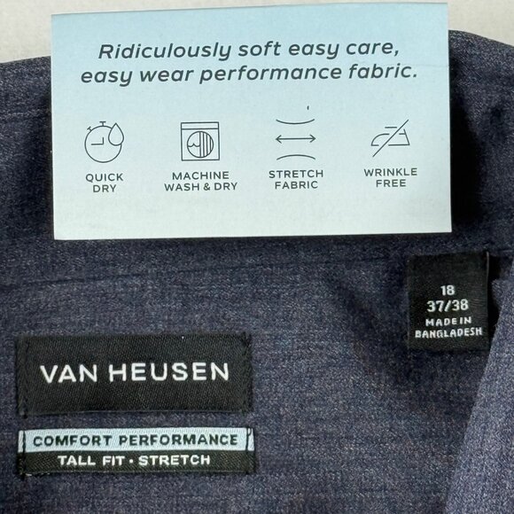 Van Heusen Men's Comfort Performance Stretch Blue Dress Shirt Size Tall 18-37/38 - Picture 5 of 10